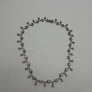 Vintage Gray Crescent Shape Link Chain Crystal Rhinestone